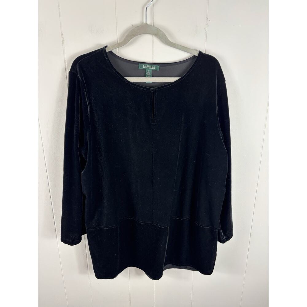 Ralph Lauren LRL Velvet Keyhole Tunic Womens Plus Size 2X Black Long Sleeve